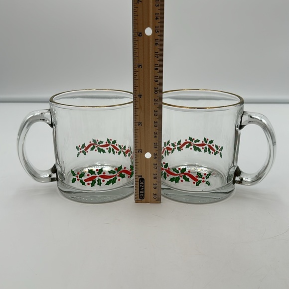 Libbey Glass Coffee Mugs Christmas Holly & Ribbon set of 2 - Picture 13 of 16